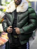 2025 Thickened order surge lazada explosion wish men's short pu leather big padded jacket big fur collar long sleeve jacket