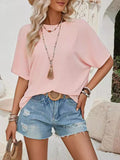 woloong Tied Backless Loose High-Low Round-Neck T-Shirts Tops