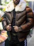 2025 Thickened order surge lazada explosion wish men's short pu leather big padded jacket big fur collar long sleeve jacket