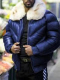 2025 Thickened order surge lazada explosion wish men's short pu leather big padded jacket big fur collar long sleeve jacket