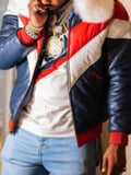 2025 Thickened order surge lazada explosion wish men's pu fur integrated large fur collar three-color splicing long-sleeved jacket