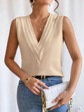 woloong Solid Color Layered Sleeveless Loose V-Neck Vest Top