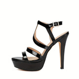 Women's Fashion Platform Stiletto Sandals, T-strap Open Toe Thin High Heels, Sexy Party & Club Dress Sandals