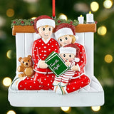 Christmas Family Pajama Theme Resin Ornament - Festive Holiday Mantle Decoration Pendant with Hanging Loop, Charming Polka Dot PJs Design with Book and Teddy Bear Accents, Non-Electric Seasonal Tree Finial