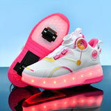 Girls Sparkle Roller Skateboard Shoes - Dazzling Rechargeable LED Light, Fun Rotating Button, Ultra-Lightweight, Advanced Anti Slip, Double-wheeled - Perfect for Indoor and Outdoor Adventures, All Seasons