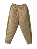 woloong Casual Loose Quilted Solid Color Padded Harem Pants