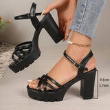 Ultrahigh Heel Womens Platform Sandals - Fashionable Open Toe Ankle Strap Lace Up Shoes with Faux Leather Upper, PU Sole, and Sexy Style for Summer Outdoor Wear - All-Season, Solid Color, No Printing
