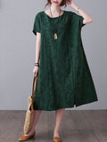 woloong Original Solid Jacquard Short Sleeve Midi Dress