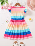 Girls Trendy Contrast Stripe Ruched Sleeve Tunic Dress - Adorable Casual Wear for Playful Styling - Soft & Comfortable Everyday Dress