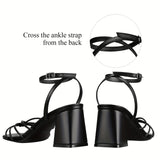 ALICEPUB Women's Chunky Block Heels Strappy Heels Square Open Toe Heeled Sandals Short Heels Comfortable Dressy Shoes Wedding Bridal Party