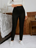 1pc Thermal Fleece-Lined High-Waist Leggings, Butt-Lifting, Slim-Fit, Mid-Stretch Warm Base Layer Pants Indoor & Outdoor Activities, Solid Black For Fall & Winter