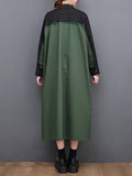 woloong Split-Side Split-Joint Buttoned Asymmetric Loose Long Sleeves Lapel Shirt Dress Midi Dresses