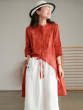 woloong Original Embroidered Irregularity Round-Neck Blouse Tops