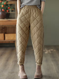 woloong Casual Loose Quilted Solid Color Padded Harem Pants