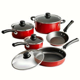 9-Piece Non-stick Cookware Set, Red, Skillet. 9- Piece Non -stick Cookware Set, Red, Skillet