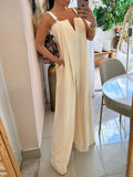 woloong Split-side Pockets Wide Leg Sleeveless Jumpsuits