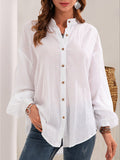 woloong Buttoned Loose Long Sleeves Mock Neck Blouses&Shirts Tops