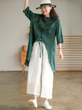 woloong Original Embroidered Irregularity Round-Neck Blouse Tops