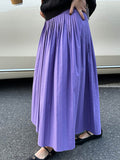 woloong Solid Color Pleated Elasticity Loose High Waisted Skirts