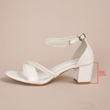 Elegant Solid Color Chunky Heel Sandals - Faux Pearl Ankle Strap, Hollow Out, Dressy, Formal, Comfortable, Adjustable Strap, Slip-Resistant Shoes for Women