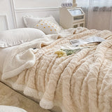 1pc Solid Color Double-layer Jacquard Tower Skin Velvet Lamb Velvet Blanket, Thickened Single Bed Blanket, Air Conditioning Throw Blanket