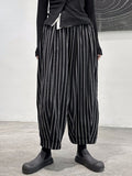 woloong Striped Patterns Split-Joint High-Waisted Wide Leg Loose Trousers Pants