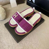 Designer Slippers Women Sandals High Quality Slides Crystal Calf leather Casual shoes quilted Platform Summer Beach Slipper Sandal Slide Shopping bag