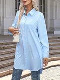woloong Split-Joint Loose Long Sleeves Lapel Blouses