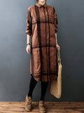 woloong Vintage Solid Long Sleeve Pleats Blouse Shirt Dress