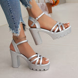 Ultrahigh Heel Womens Platform Sandals - Fashionable Open Toe Ankle Strap Lace Up Shoes with Faux Leather Upper, PU Sole, and Sexy Style for Summer Outdoor Wear - All-Season, Solid Color, No Printing