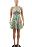woloong - Colour Sexy Print Patchwork Spaghetti Strap A Line Dresses
