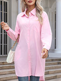 woloong Split-Joint Loose Long Sleeves Lapel Blouses