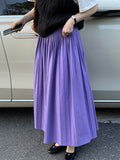 woloong Solid Color Pleated Elasticity Loose High Waisted Skirts