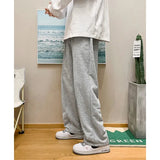 Spring Mens Baggy Sweatpants Korean Fashion Streetwear Light Grey Straight Wide Leg Pants Casual Trousers Male 240301