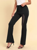 woloong Zipper Split-Joint Mesh Asymmetric High Waisted Pants Flared Trousers