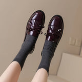 Womens Rich Solid Tassel Loafers - Comfortable Chunky Heel, Effortless Slip-On, Preppy Dress Shoes with Fashion-forward Accent