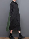 woloong Split-Side Split-Joint Buttoned Asymmetric Loose Long Sleeves Lapel Shirt Dress Midi Dresses