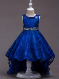 Elegant Princess High-Low Dress for Girls - Beaded Tulle and Lace - Perfect for Weddings, Performances, and Parties