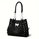 Large Capacity Stylish Tote Bag with Butterfly Charm - Fashion Nylon Shoulder Bag for Daily Chic Style - Durable & Spacious