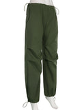 woloong Solid Color Pleated Drawstring Loose High Waisted Trousers Pants