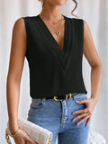 woloong Solid Color Layered Sleeveless Loose V-Neck Vest Top