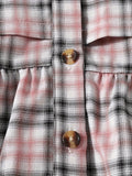 Girls' Casual Plaid Shirt Dress With Long Sleeves, Button Front And Waist Tie For Everyday Wear