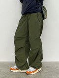 woloong Solid Color Pleated Drawstring Loose High Waisted Trousers Pants