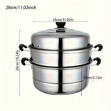 3-Tier Stainless Steel Steamer Set with Lid - Versatile Cooking Pot for Vegetables, Dumplings & Soups - Compatible with Induction & Gas Stoves
