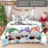 3-Piece Christmas Gnome Duvet Cover Set - Digital Print Zipper Closure - 100% Polyester Sanded Fabric - Machine Washable - All-Season Bedding with 2 Pillowcases - No Duvet Insert - 90g Square Weight