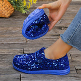 Stylish Sequin Embellished Loafers - Women's Fashion Round Toe Flat Shoes for Casual Party Occasions - Sparkling Comfortable Low Top Slip-Ons with Soft Insoles