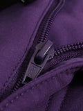 Women's Purple High Waist Fleece Lined Warm Sports Pants, With Zippered Pocket, For Outdoor Hiking, Climbing, Mountaineering