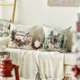 4-Pack 18x18 inches Rustic Linen Throw Pillow Covers, Christmas Trees & Reindeer Design, "Hello Winter" & "Merry Christmas" Holiday Cushion Cases with Zipper, Machine Washable for Sofa & Couch Decor