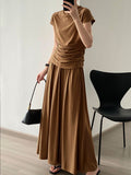woloong High Waisted Loose Solid Color Long Skirts Skirts Bottoms