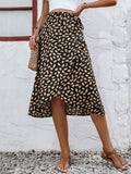 woloong Tied Waist Split-Front Printed Loose High-Low Skirts Bottoms